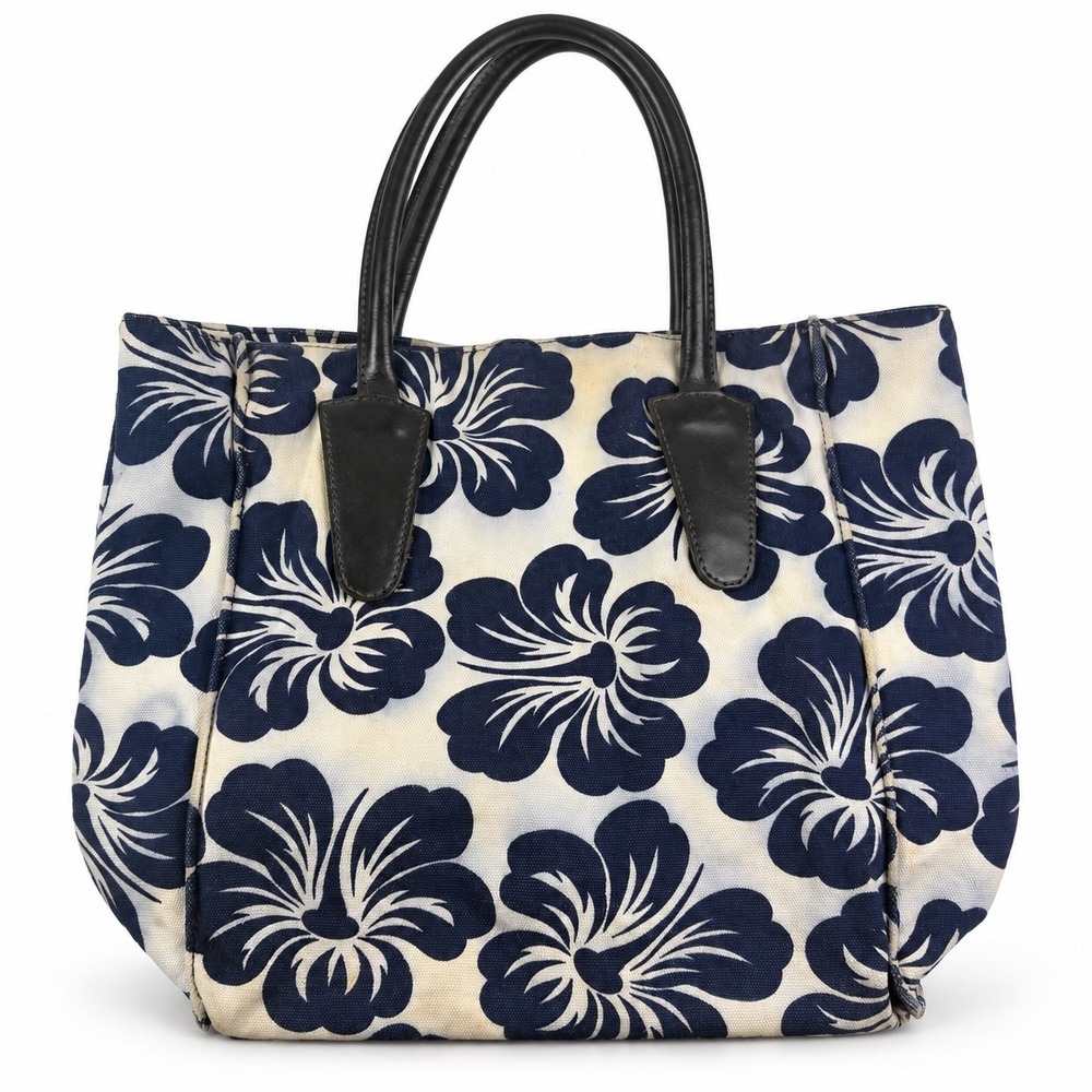 Maurizio Taiuti Vintage Y2K Navy Hibiscus Floral Canvas Italian Shoulder Bag